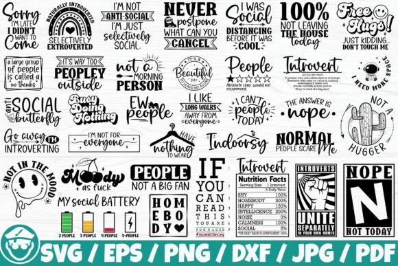 Introvert Anti-Social Quote Graphics for Crafts
